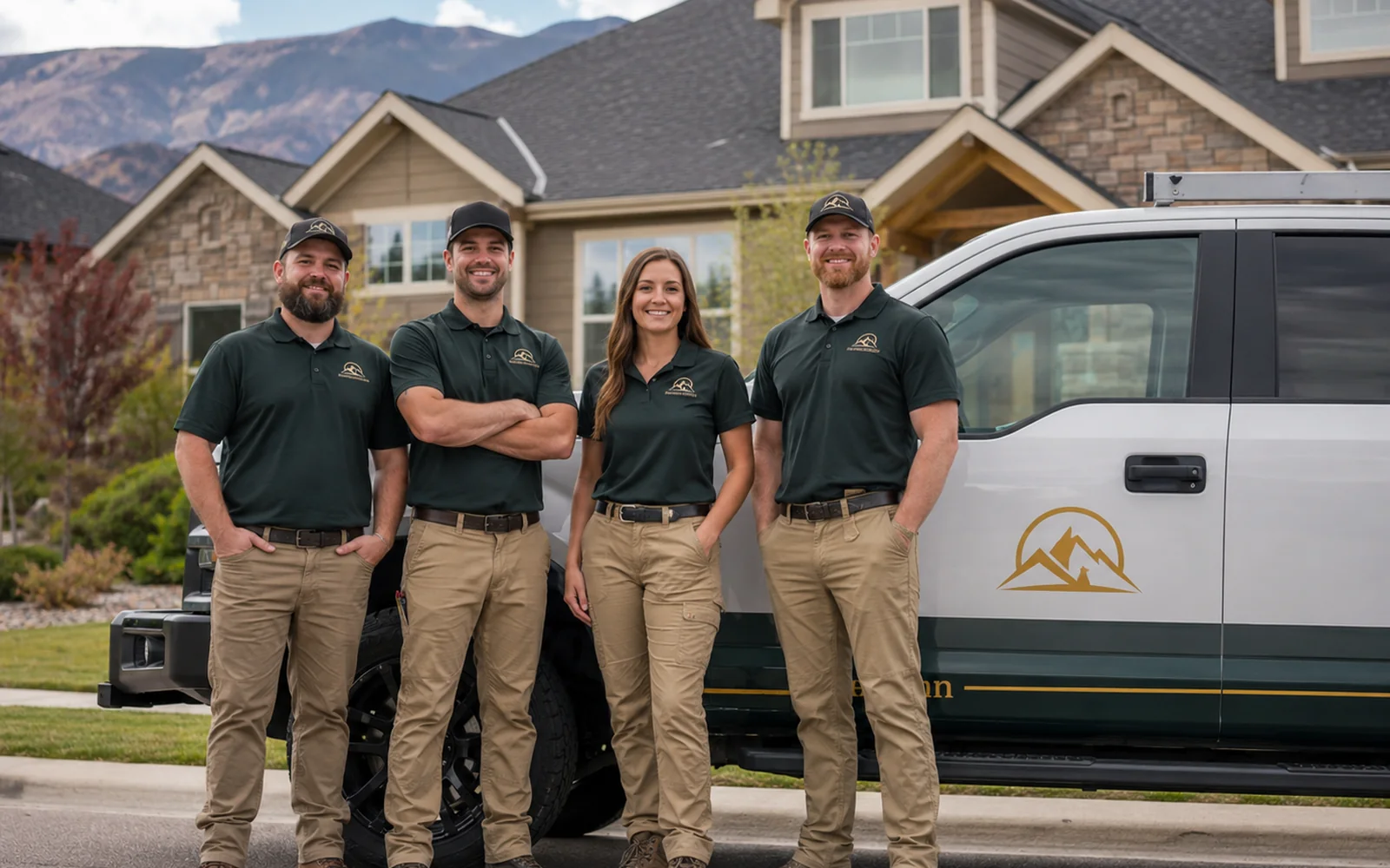 Summit Shield Roofing truck and crew in a Denver driveway